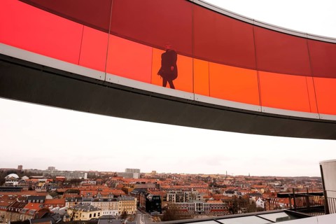 The ARoS Aarhus Art Museum with its distinctive Rainbow Panorama permanent art installation, in