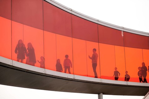 The ARoS Aarhus Art Museum with its distinctive Rainbow Panorama permanent art installation, in
