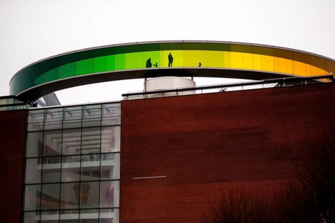 The ARoS Aarhus Art Museum with its distinctive Rainbow Panorama permanent art installation, in