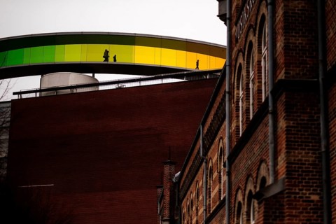 The ARoS Aarhus Art Museum with its distinctive Rainbow Panorama permanent art installation, in