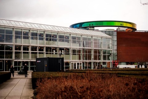 The ARoS Aarhus Art Museum with its distinctive Rainbow Panorama permanent art installation, in