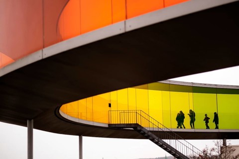 The ARoS Aarhus Art Museum with its distinctive Rainbow Panorama permanent art installation, in