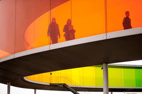 The ARoS Aarhus Art Museum with its distinctive Rainbow Panorama permanent art installation, in