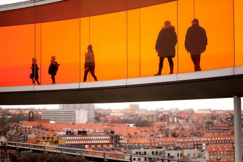 The ARoS Aarhus Art Museum with its distinctive Rainbow Panorama permanent art installation, in
