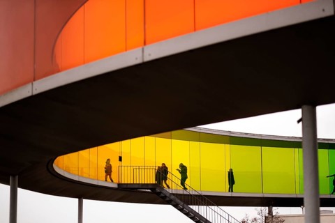 The ARoS Aarhus Art Museum with its distinctive Rainbow Panorama permanent art installation, in