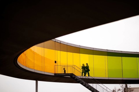 The ARoS Aarhus Art Museum with its distinctive Rainbow Panorama permanent art installation, in
