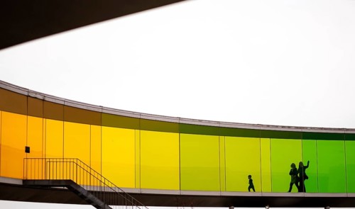 The ARoS Aarhus Art Museum with its distinctive Rainbow Panorama permanent art installation, in