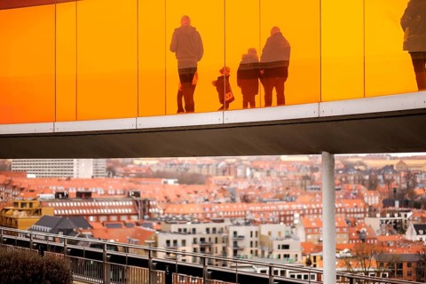 The ARoS Aarhus Art Museum with its distinctive Rainbow Panorama permanent art installation, in