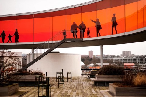 The ARoS Aarhus Art Museum with its distinctive Rainbow Panorama permanent art installation, in