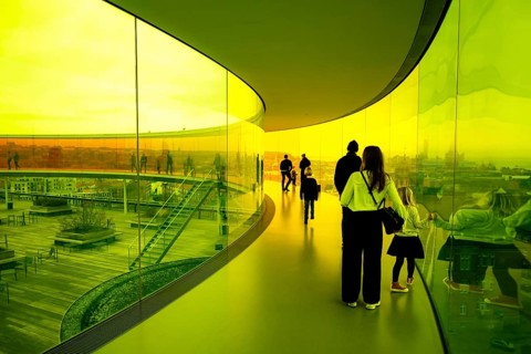 The ARoS Aarhus Art Museum with its distinctive Rainbow Panorama permanent art installation, in