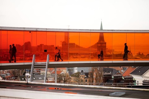 The ARoS Aarhus Art Museum with its distinctive Rainbow Panorama permanent art installation, in