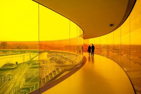 The ARoS Aarhus Art Museum with its distinctive Rainbow Panorama permanent art installation, in