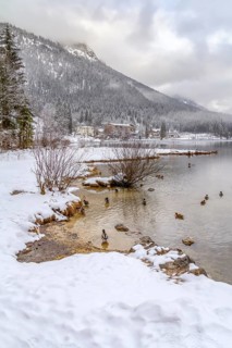 Lake named Hintersee in Bavaria at winter time