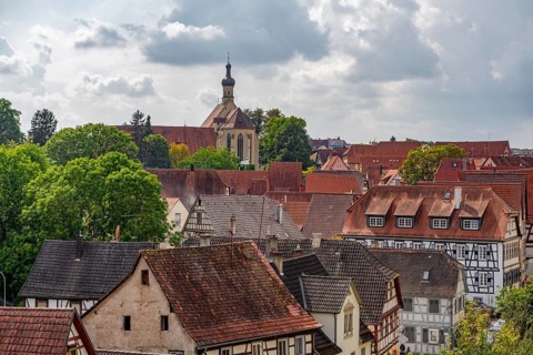 High angle scenery in Bad Wimpfen, a historic spa town in the district of Heilbronn in the