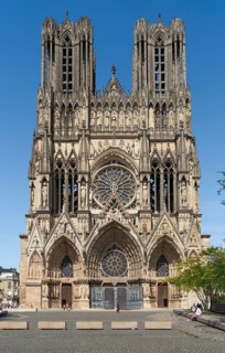 West facade of the Reims Cathedral in Reims, the most populous city in the French department of