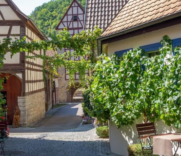 Idyllic scenery at Niedernhall in the Hohenlohe district in Southern Germany at summer time