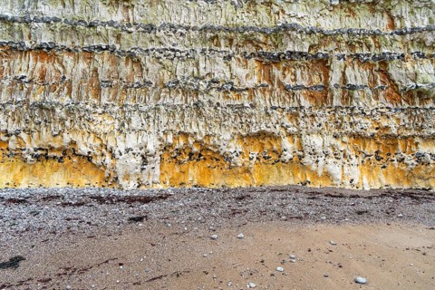 Chalk cliff closeup seen near Fecamp, a commune in the department of Seine-Maritime at the Normandy