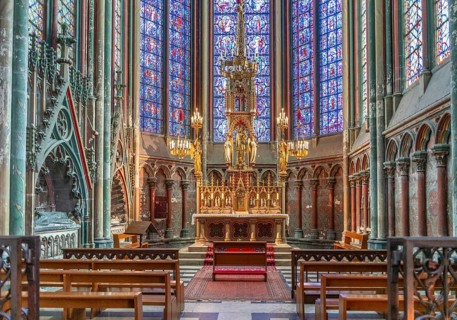 Scenery inside the Amiens Cathedral in Amiens, a city and commune in northern France. It is the