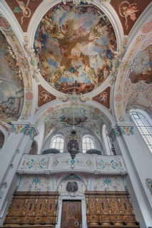 Church of St Gallus and Ulrich, side gallery and ceiling frescoes, Kisslegg, Allgäu,