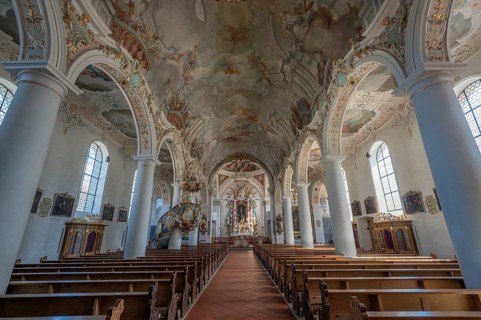 Church of St Gallus and Ulrich, nave, Kisslegg, Allgäu, Baden-Württemberg, Germany