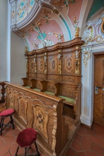 Church of St Gallus and Ulrich, choir stalls, Kisslegg, Allgäu, Baden-Württemberg, Germany