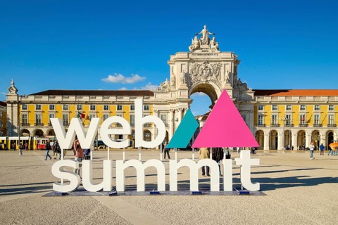 Nov 13, 2024 - Lisbon, Portugal: Web Summit installation in Praca do Comercio with famous Rua