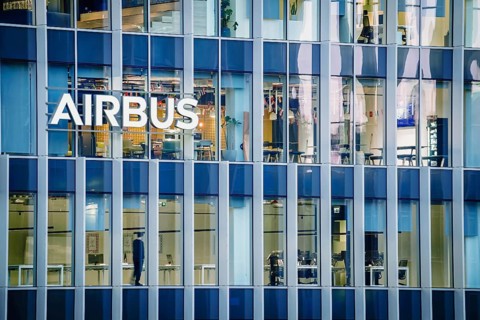 Jan 16, 2025 - Lisbon, Portugal: Day view of the Airbus office building or headquaters with bright