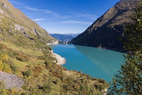 Waterfall bottom reservoir, dam wall, Kaprun, mountain panorama, energy industry, hiking area,