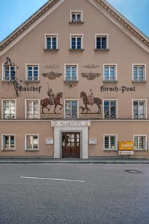 Former inn, Deer-Post with Lüftlmalerei, now La Dolce Vita Ristorante Pizzeria in Kisslegg, Allgäu,