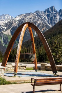 The Rogers Pass with the commemorative arch marking the location where the Trans Canada Highway was