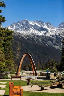 The Rogers Pass with the commemorative arch marking the location where the Trans Canada Highway was