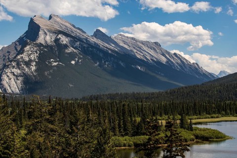 The distinctive shape of Mount Rundle found inside Banff National Park in Alberta, Canada, North