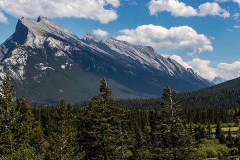 The distinctive shape of Mount Rundle found inside Banff National Park in Alberta, Canada, North