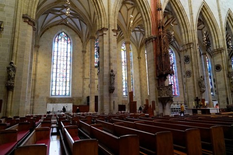 The interior of the largest Protestant church in Germany. It has the world's tallest church tower,