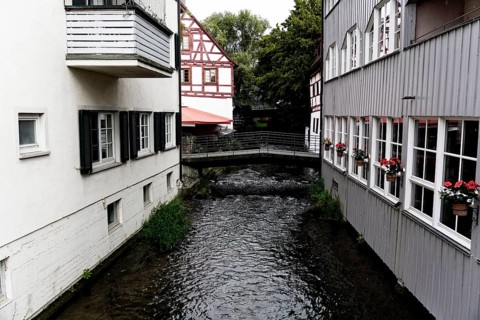 The picturesque fishermen's quarter in Ulm with its beautiful half-timbered houses on the Blau