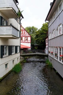 The picturesque fishermen's quarter in Ulm with its beautiful half-timbered houses on the Blau, a