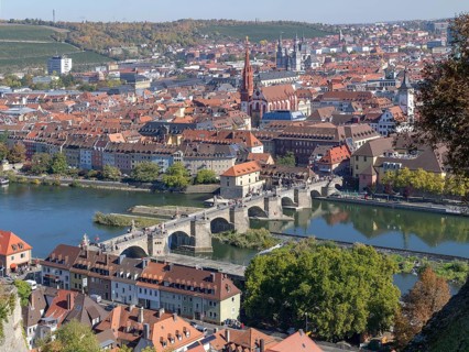 Aerial view of Wuerzburg, a franconian city in Bavaria, Germany