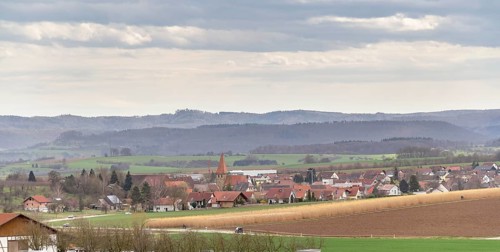 Idyllic rural scenery around Bretzfeld in Hohenlohe at early spring time