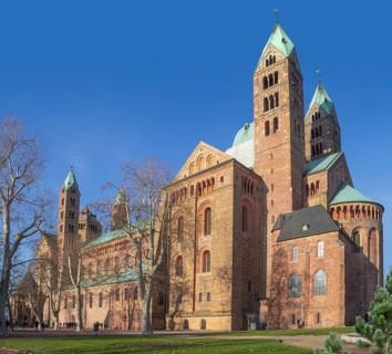 The Speyer Cathedral located in Speyer, Germany at evening time