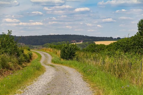 Idyllic rural scenery around the Jagst Valley in Hohenlohe, a district in Southern Germany at
