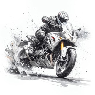 AI generated illustration of a motorcyclist in racing ambiance, with splashes, splatter and spots