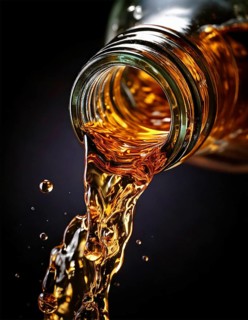 AI-generated close-up image showing a bottle as a clear drink is poured from it, AI generated
