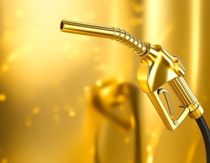 AI generated image showing a golden fuel dispenser in golden ambiance
