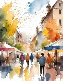 AI generated lifestyle theme showing a urban street market scenery with lots of people in