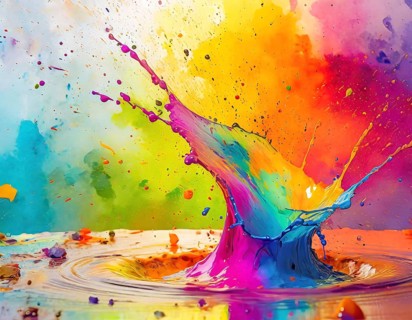 Fluid and liquid theme showing fluid formations in multicolored vibrant splashy ambiance. AI