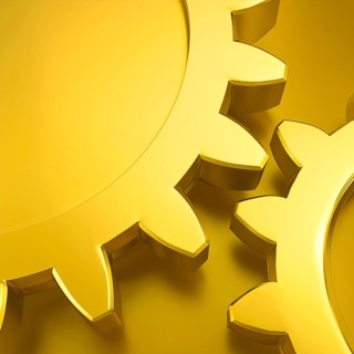 AI generated image showing golden gearwheels in golden ambiance