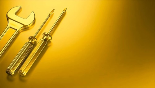 AI generated image showing a golden wrench and screwdrivers in golden ambiance