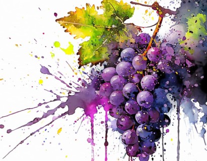 Viticulture and fruit theme showing red grapes in multicolored vibrant splashy ambiance. AI