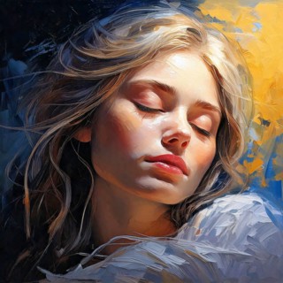 AI generated image showing the portrait of a painted young woman while dreaming with closed eyes