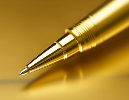 AI generated image showing a golden ballpoint pen closeup in golden ambiance